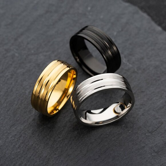 3/$35 New Men's Black Grooved Band Ring Stainless Steel Wedding Fashion Ring - Picture 4 of 5